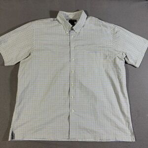 Lands' End Men's 2XL Big Blue & Green Gingham Check Button Short‎ Sleeve Shirt
